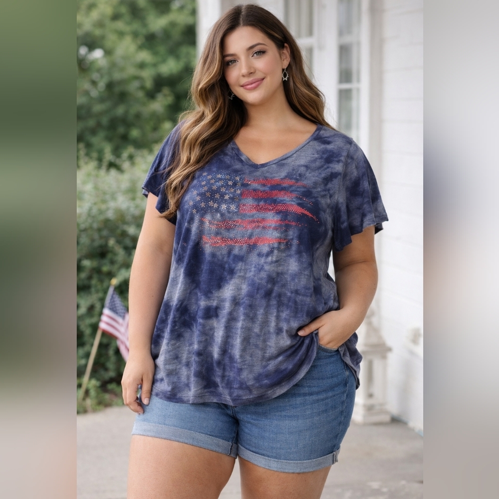 Vintage-Vibe USA Flag Tee | Navy Tie Dye | Size 2XL #68
